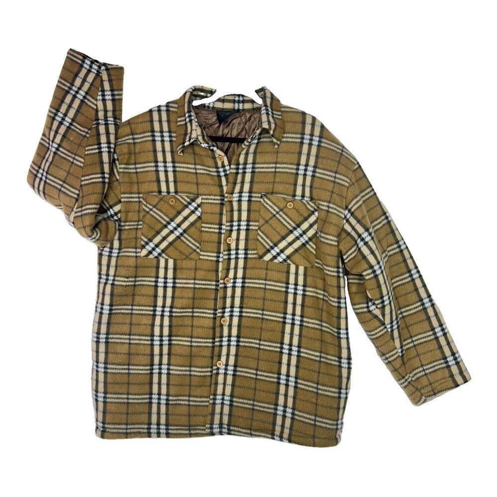 Sentico Shirt Mens XL Brown Plaid Fleece Lined Flannel Snap Up Shacket Jacket